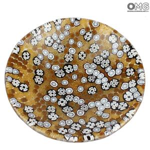 2113 ORIGINALMURANOGLASS Круглое коричневое блюдо Помпеи из муранского стекла с миллефиори - блюдце для мелочей- пепельница 8 см