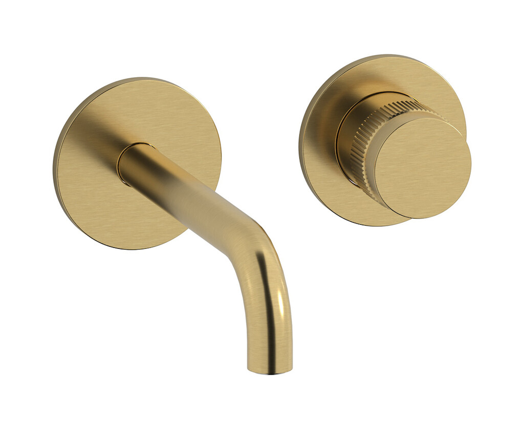Встроенный в стену смеситель для раковины на 2 отверстия в комплекте с донным клапаном WE ARE IB rx406os Brushed Gold Reflex