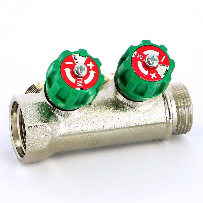 Коллектор НВ 3/4" с вентилями никелированный TIEMME 2 выхода 1/2"Н 36мм 1840003 - Вид №3