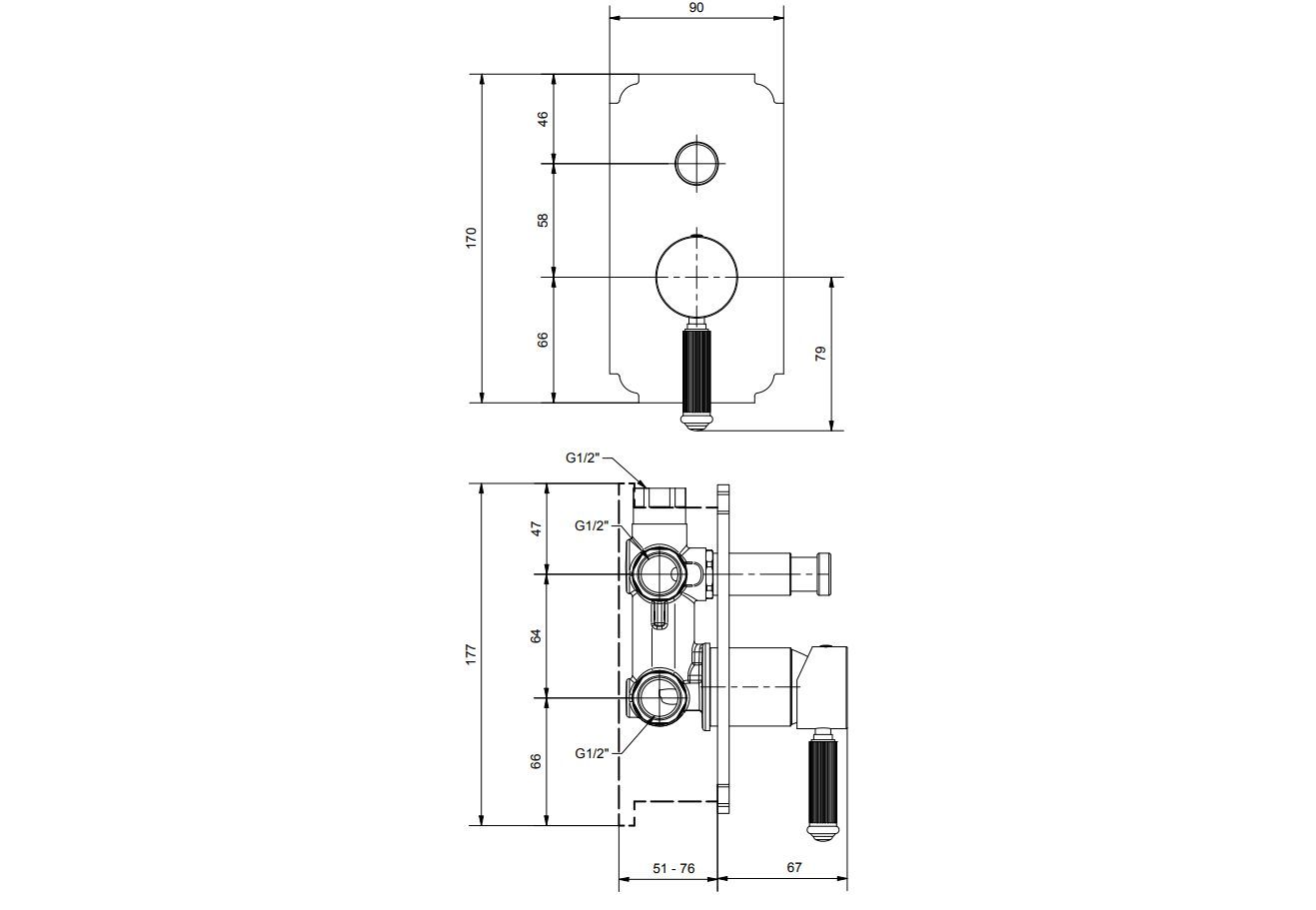 Однорычажный встраиваемый смеситель для душа с переключателем Gaia Mobili Complements ARCH-00050354 - Вид №2