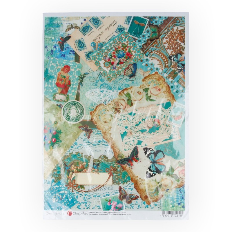 009362 Декупажная карта 21 x 29.7 см "Бирюзовый коллаж" Чип-Арт 