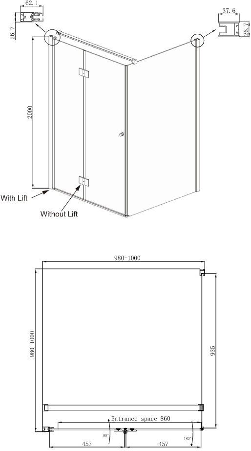 Душевое ограждение Ambassador Diamond 12011106L (1000x1000x2000), 1 место - Вид №9