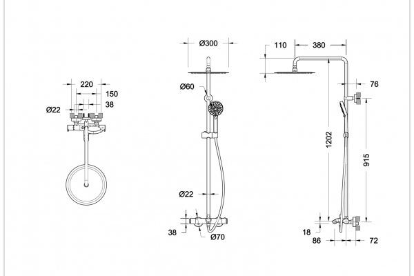 Душевая колонна с термостатическим смесителем для душа и верхним душем WATERFALL F639114C-A5-RUS bravat - Вид №4
