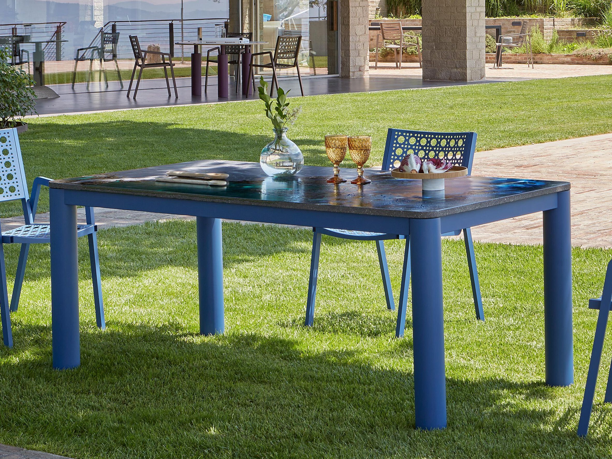 Прямоугольный стол из фаянса и нержавеющей стали DOMIZIANI современный ARCH-00041169