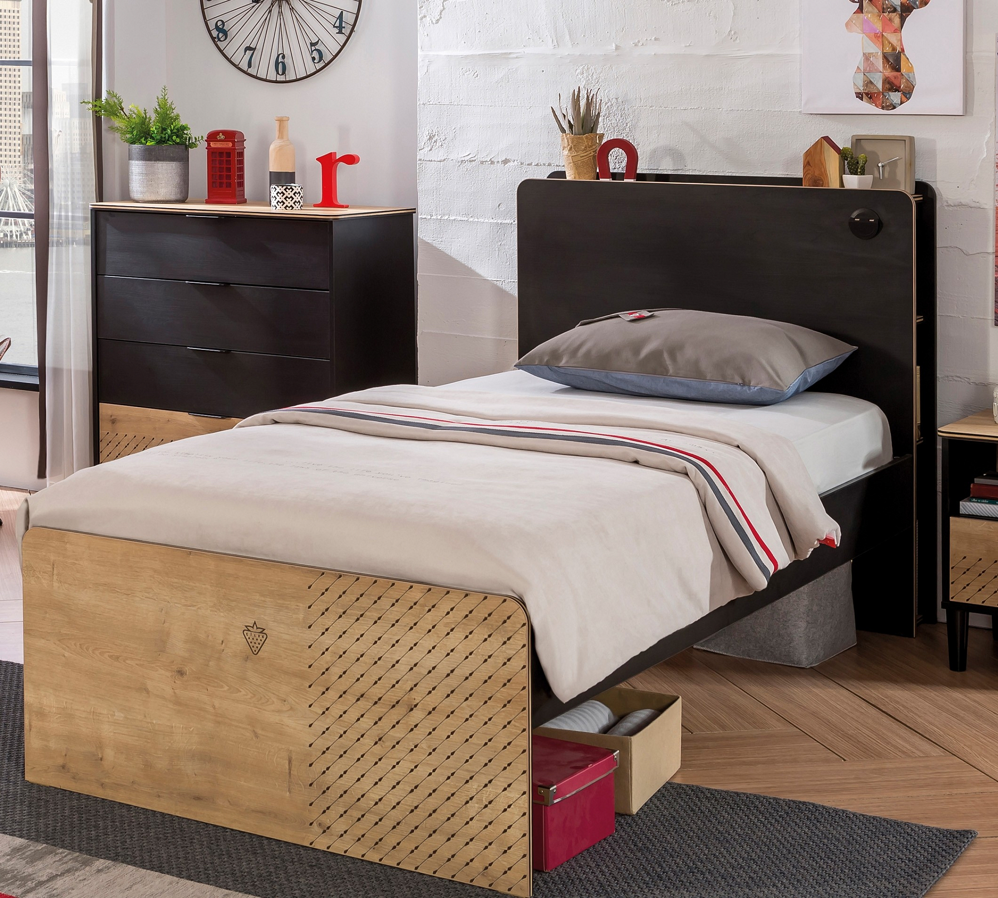 Кровать односпальная 100х200 см с полками черная Black L CILEK BLACK 00-3832281 Черный Santreyd - Вид №3