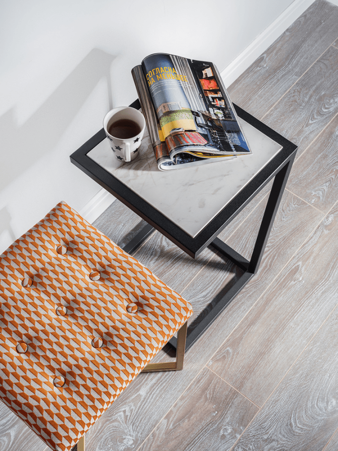 Прикроватный столик черный с мраморным топом 36 см FOR MISS  264005 Черный;белый  - Вид №1