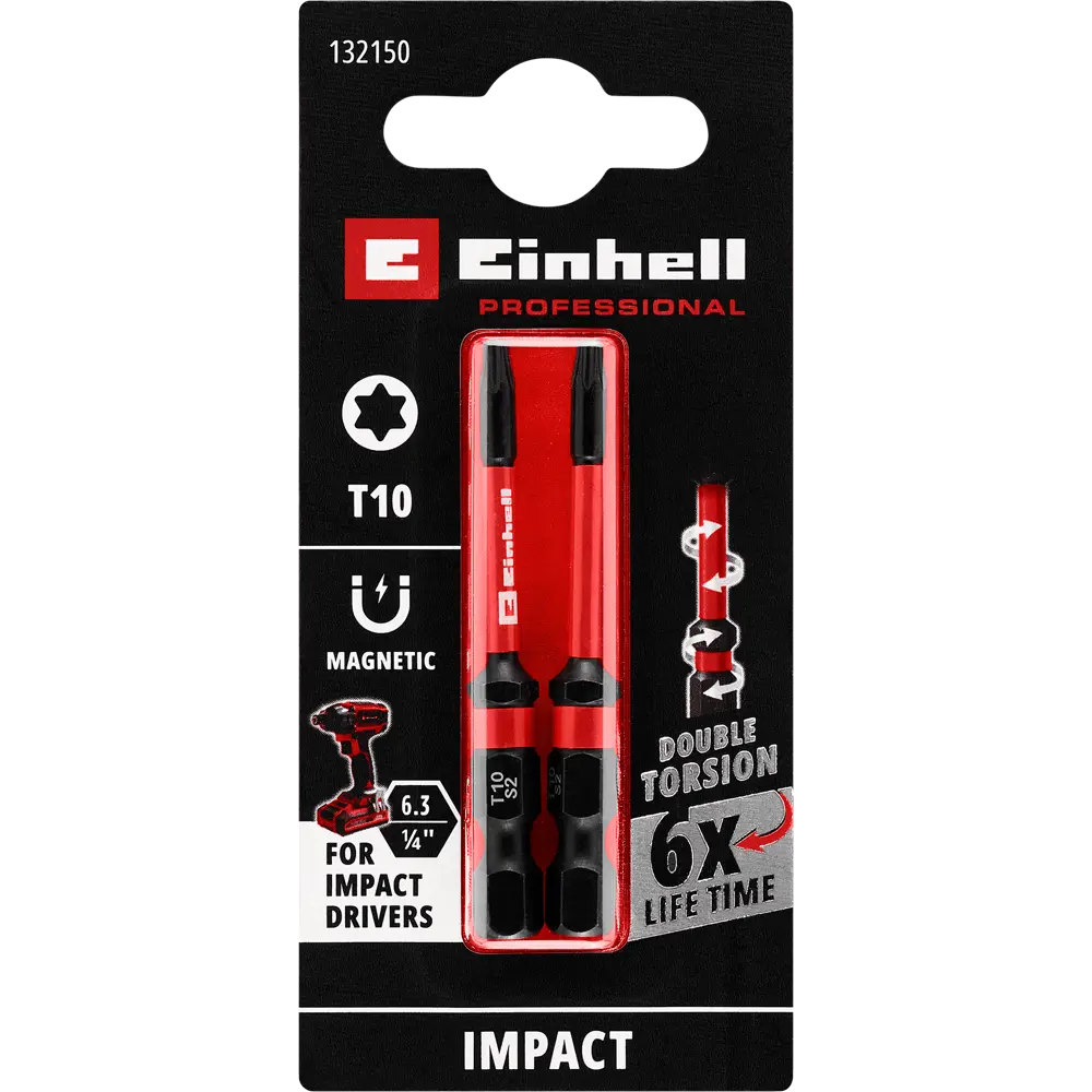 Бита ударная магнитная Einhell 132150 T10x60 мм, 2 шт. 89445615 STLM-2072023 