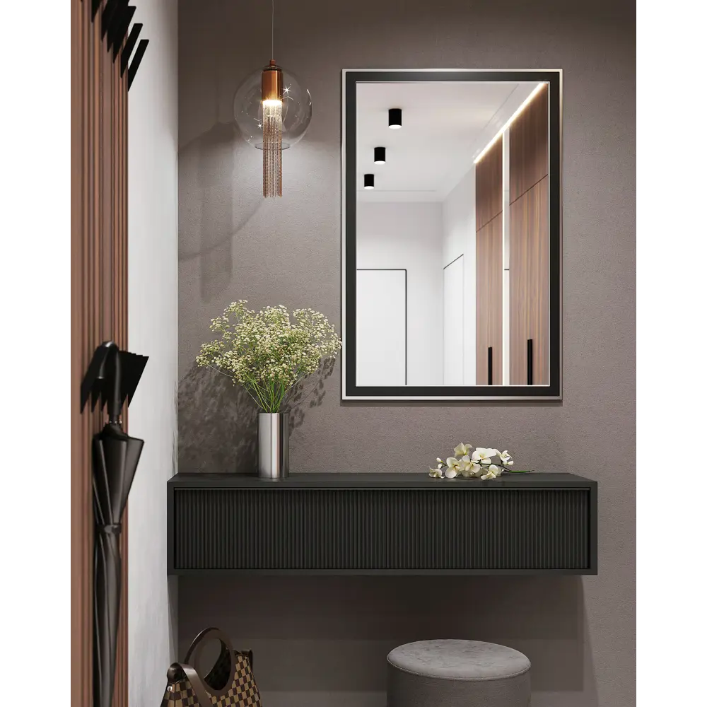 16362428 Зеркало для ванной Omega Glass NNB16 60x90 см прямоугольное цвет черный STLM-0993064 Бытовое зеркало