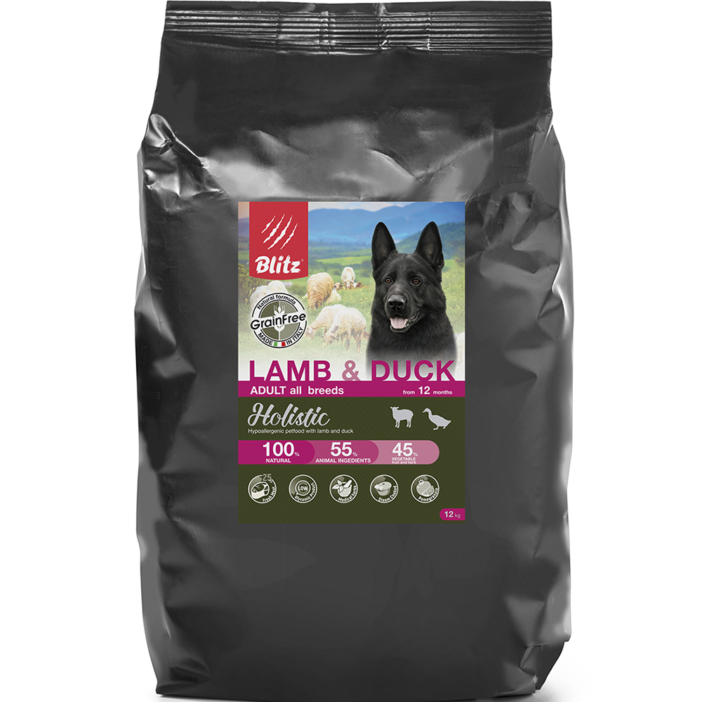 ПР0055620 Корм для собак Holistic беззерновой ягненок, утка сух. 12кг Blitz 