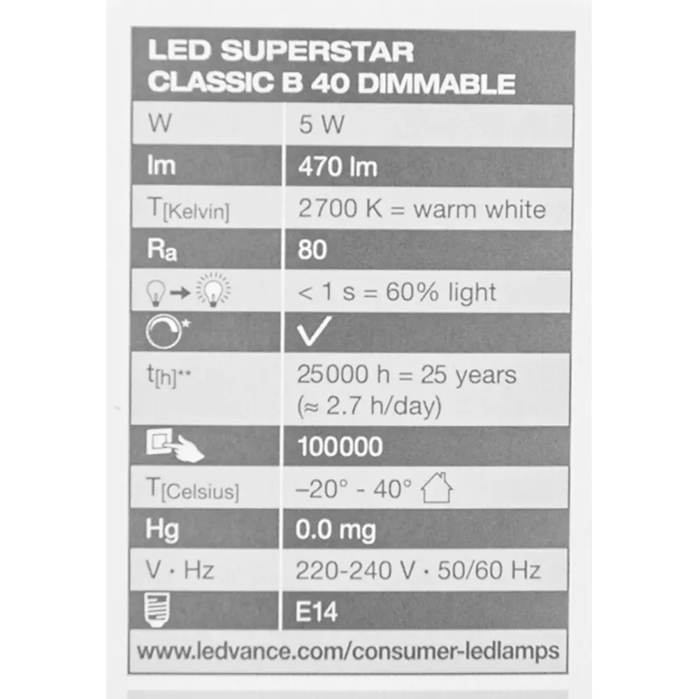 Лампа светодиодная Osram диммируемая E14 5 Вт8/27 свеча 470 Лм STLM-2105753 - Вид №6
