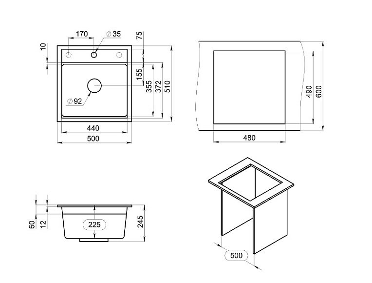 KS-5002, АРКТИК (БЕЛЫЙ) кухонная мойка, кварц GRANULA Kitchen Space 5002-ST303 - Вид №3