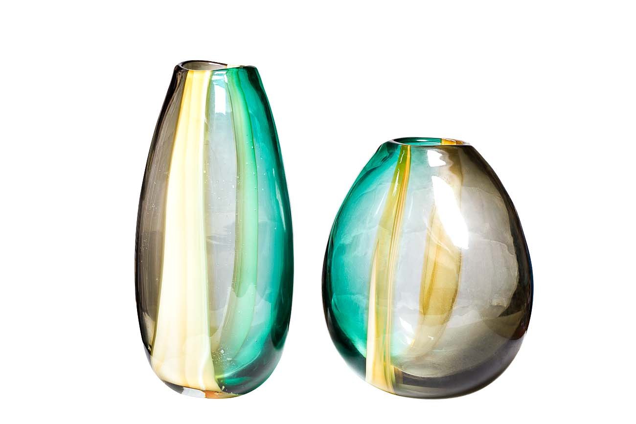 Ваза стеклянная зеленая 30 см от Garda Decor GARDA DECOR - 033977 Бежевый;голубой  - Вид №1