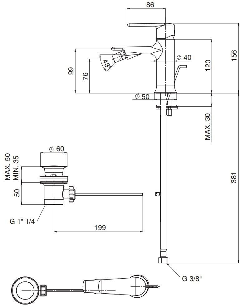 Rubinetterie Mariani Смеситель для биде, однорычажный, из латуни на террасе Armonia 493/ar - Вид №2