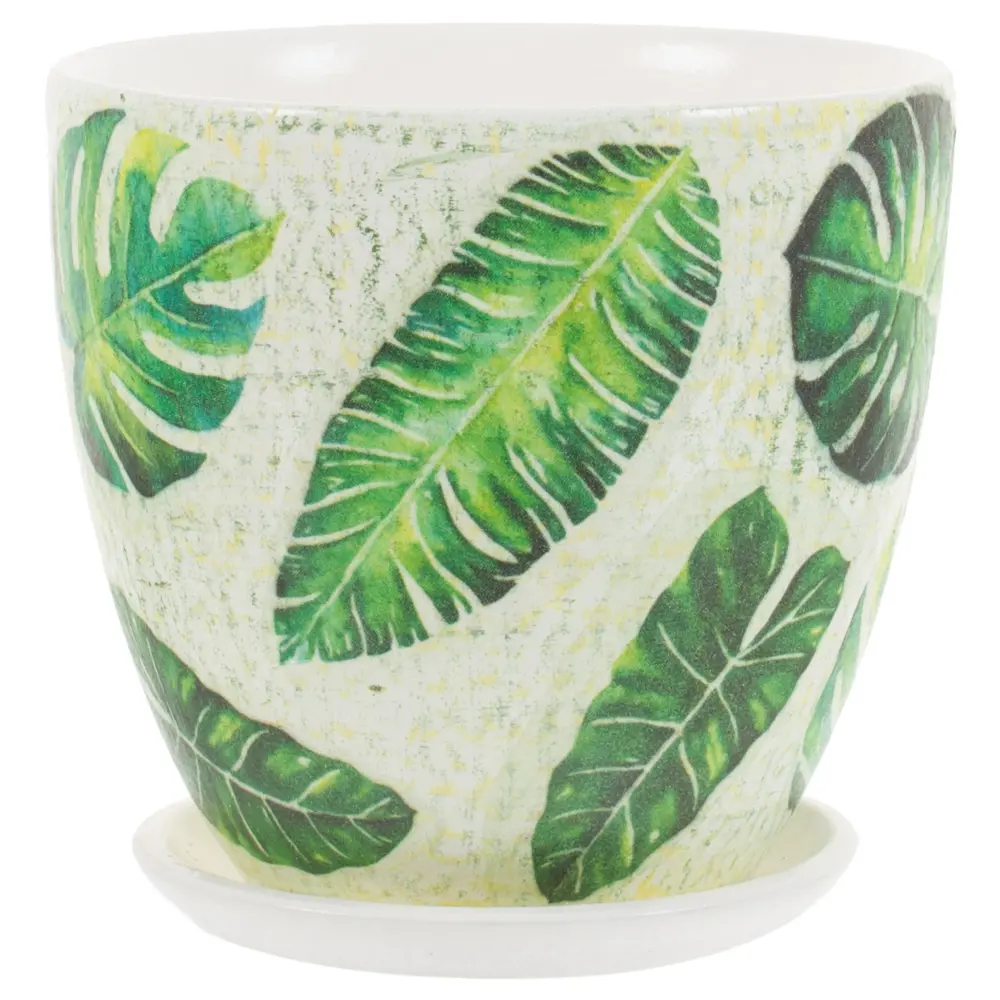 Горшок цветочный Джунгли ø12 h11 см v0.8 л керамика бежевый/зелёный Santreyd STLM-2163242