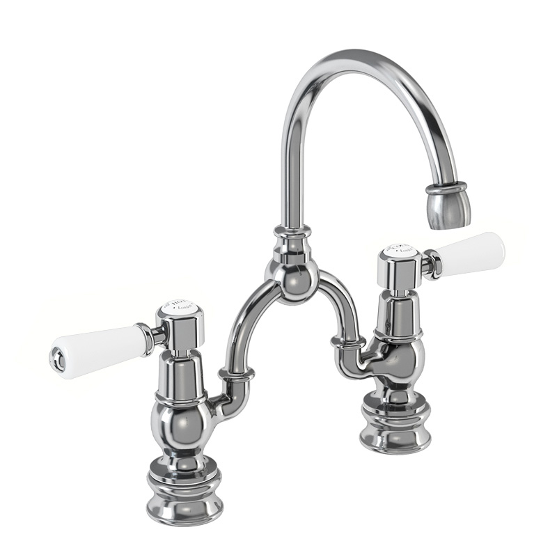 Burlington Смеситель Regent Arch с 2 отверстиями для смесителя Kensington с изогнутым изливом (центры 200 мм) Четверть оборота с акцентом Медичи KER27-QT MED 