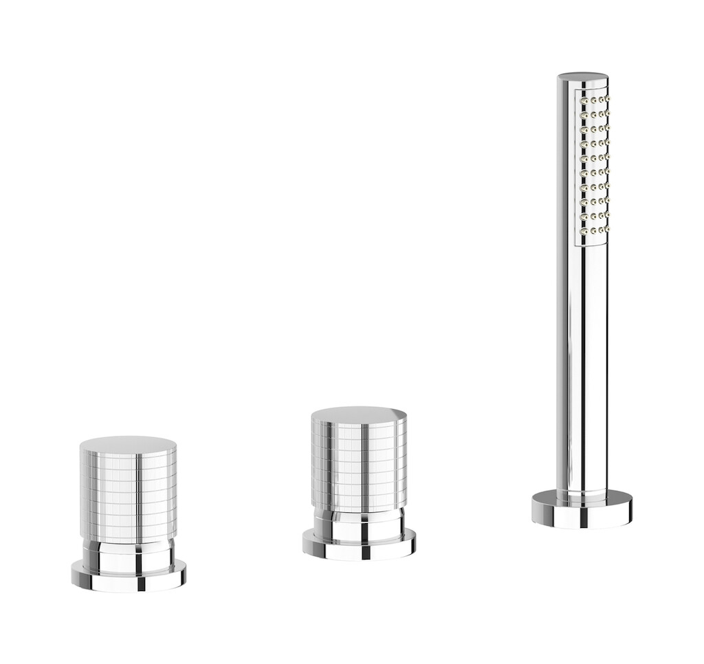 Смеситель на бортик ванной на 3 отверстия с изливом, дивертером и душевым гарнитуром. WE ARE IB ga397cc Chrome Gatsby