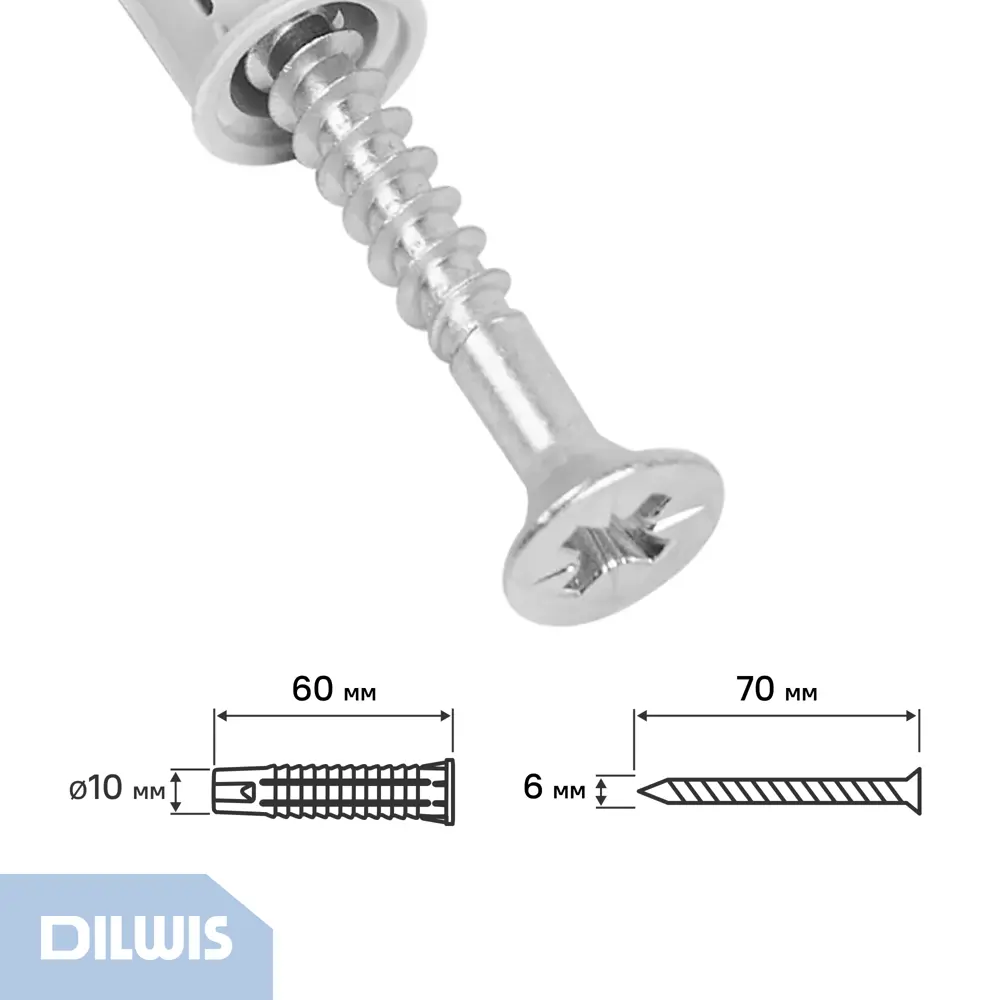 Дюбель универсальный нейлоновый Dilwis 10x60мм 4 шт. в комплекте с шурупом STLM-2139307 - Вид №1
