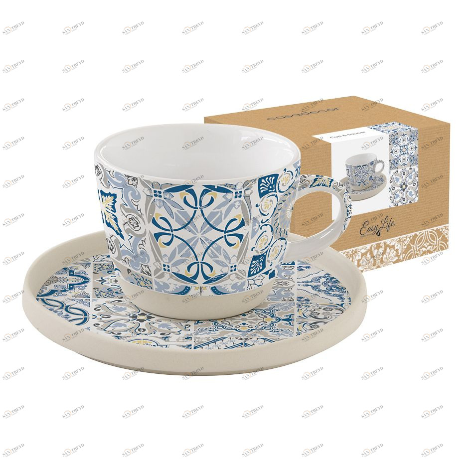 Чашка с блюдцем фарфоровые синяя в упаковке Casadecor EASY LIFE CASADECOR 00-3946822 Синий 
