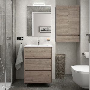 85102 SALGAR Комплект мебели для ванной ARENYS 600 ETERNITY OAK + Раковина + Зеркало + Свет Робл Вечность