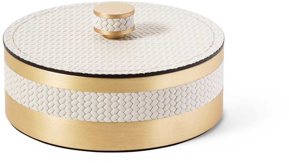 Коробка Saturno - Ø 15XH5,5 см / металл-хром/ари-кожа_светло-серый