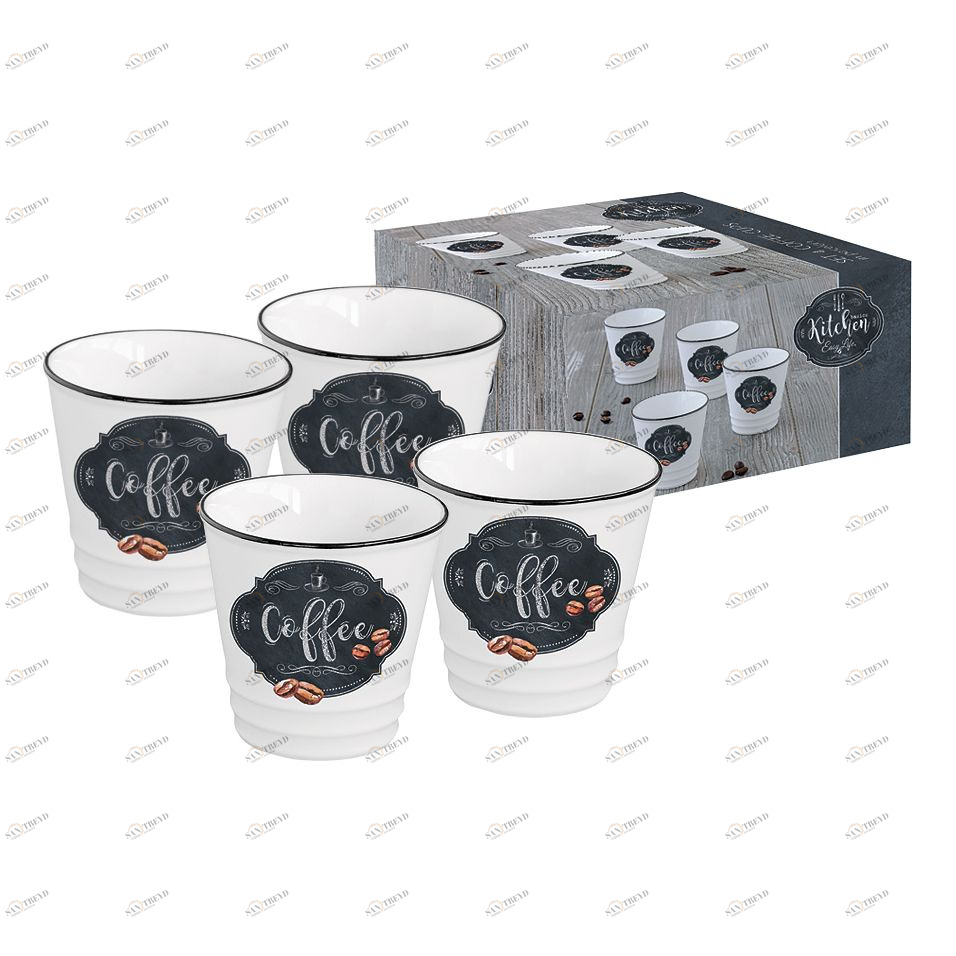 Кофейные чашки фарфоровые 4 шт черно-белые "Кухня в стиле Ретро" EASY LIFE КУХНЯ В СТИЛЕ РЕТРО 00-3946919 Белый;черный 