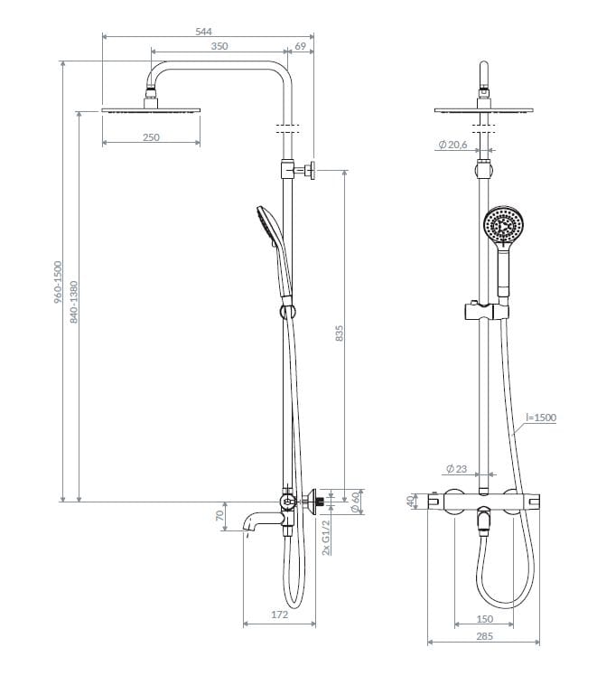 Набор термостатических ванн с ручным душем и душем OMNIRES Y ARCH-00032880 - Вид №3