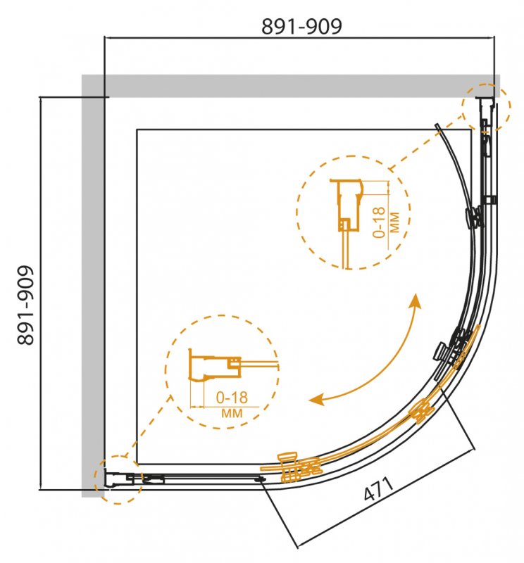 Душевой уголок CEZARES PRATICO-R-1-90-P-Cr - Вид №1