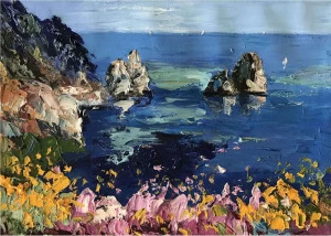 Картина на холсте 100х150 см "Морские скалы" EVENHOME КАРТИНЫ МАСЛОМ 129969 Бежевый;голубой;синий;разноцветный