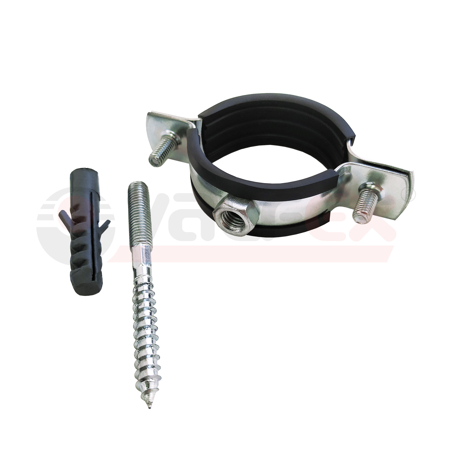 45WR-40-M Valfex Хомут оцинкованный с резиновым уплотнением (в комплекте шпилька М8*80 и дюбель) Россия 