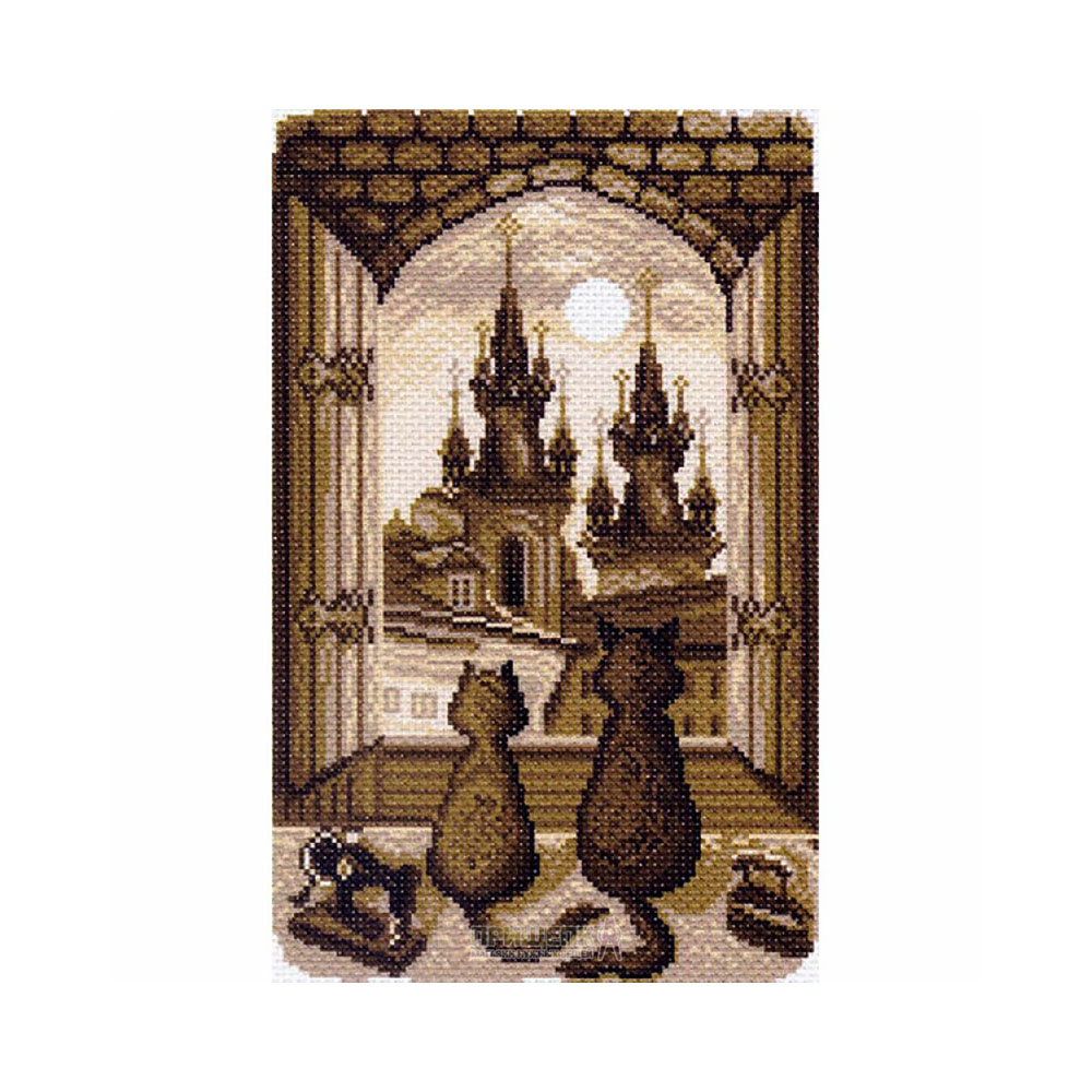 1550 Канва/ткань с рисунком Рисунок на канве 28 см х 37 см "Ночная жизнь" Матренин посад 