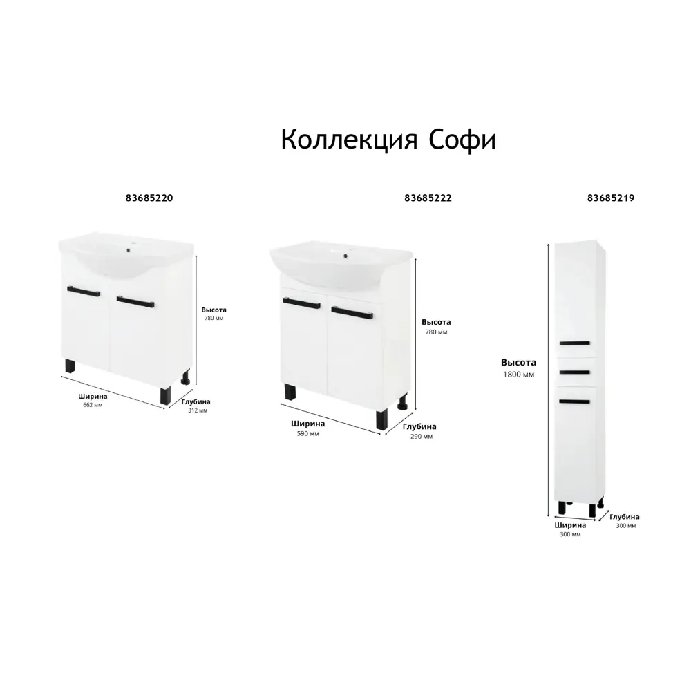 Тумба Santreyd «Софи» для раковины 70 см белая глянцевая 83685222 STLM-0043459 - Вид №3