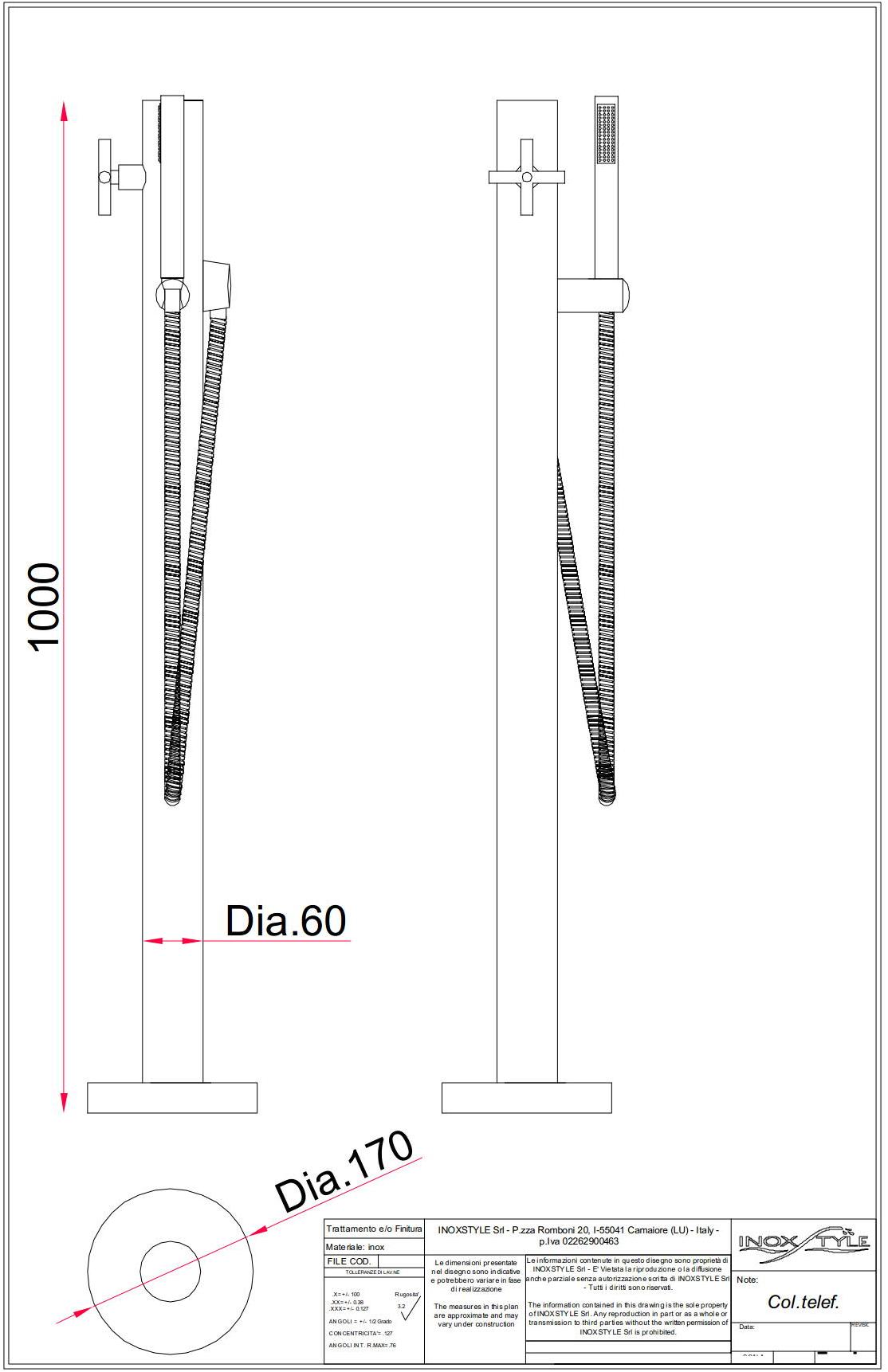 Inoxstyle Открытый душ из нержавеющей стали с ручным душем Telefono 04023 - Вид №4
