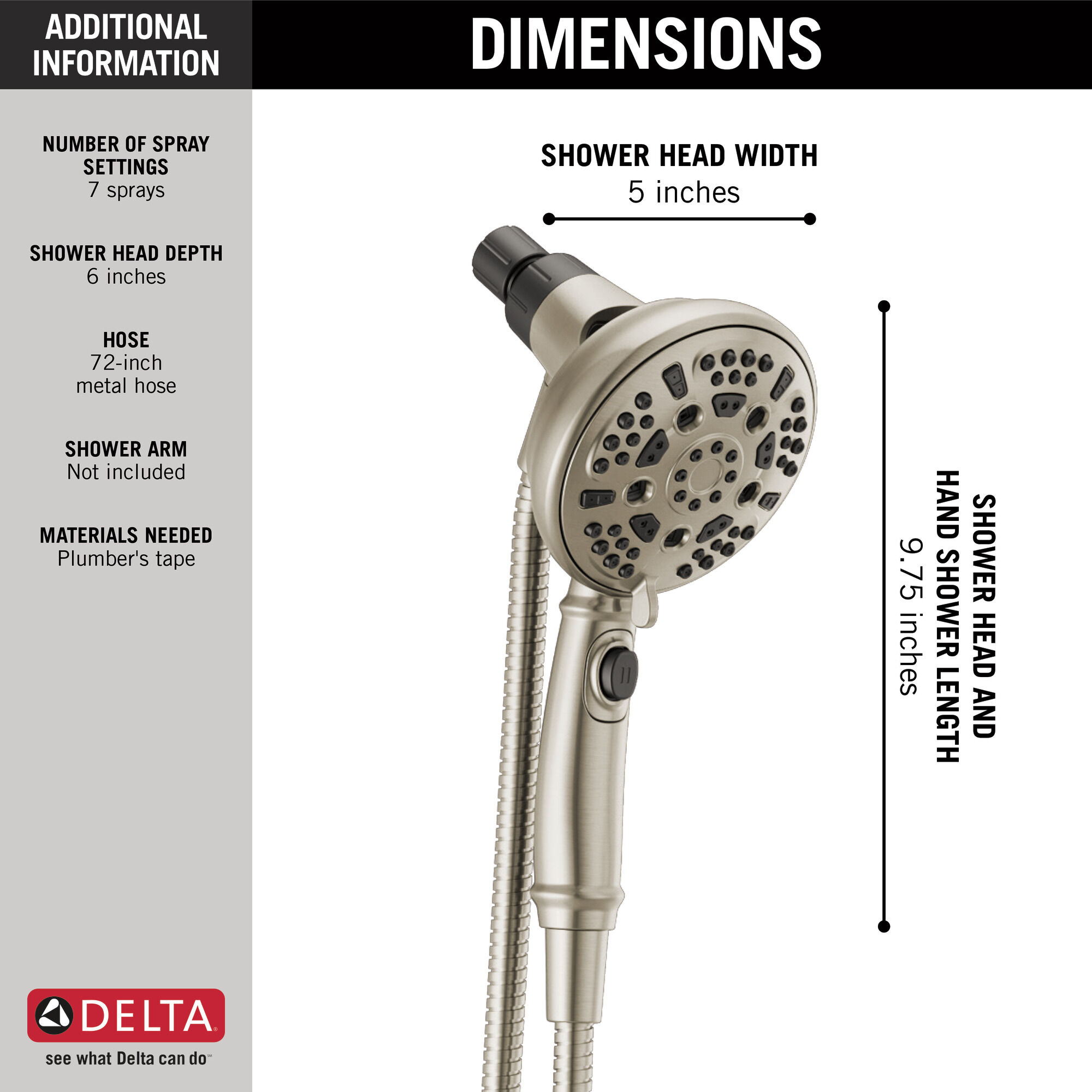 75506SN Ручной душ SureDock ™ с 7 настройками Delta Faucet DELTA Матовый никель Spotshield - Вид №7