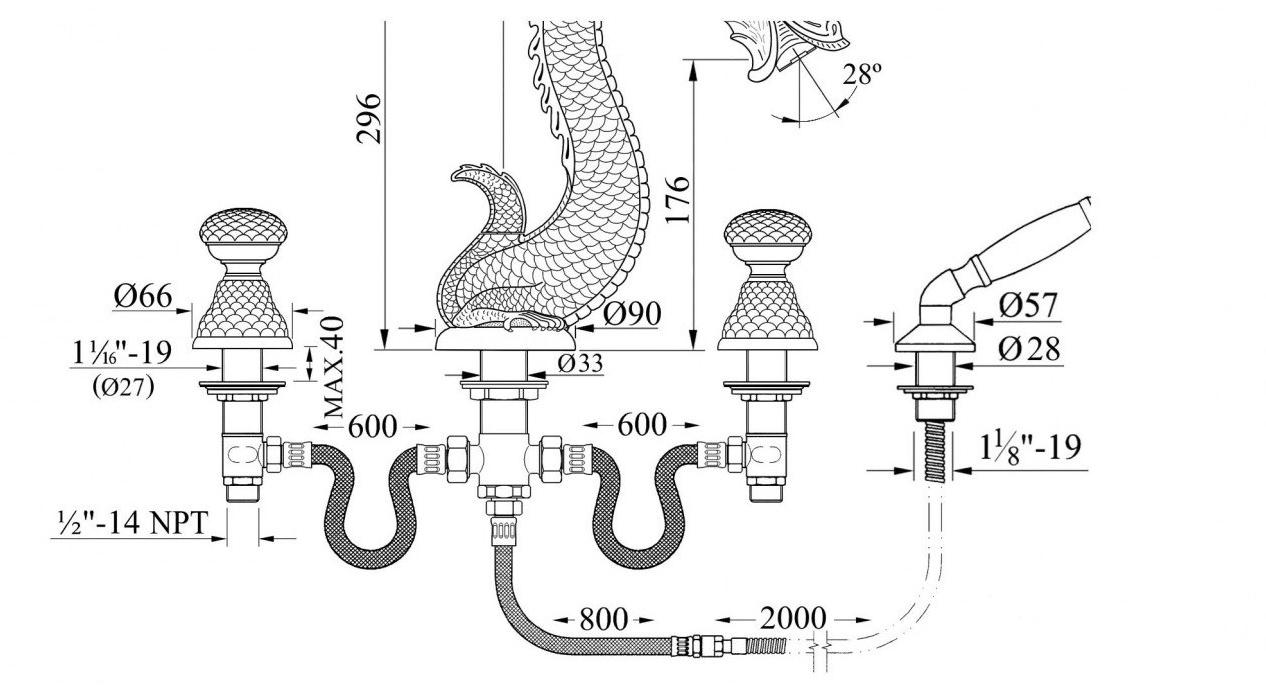 Bronces Mestre Комплект для ванны на 4 отверстия Dragon sun-id-1395550 - Вид №1