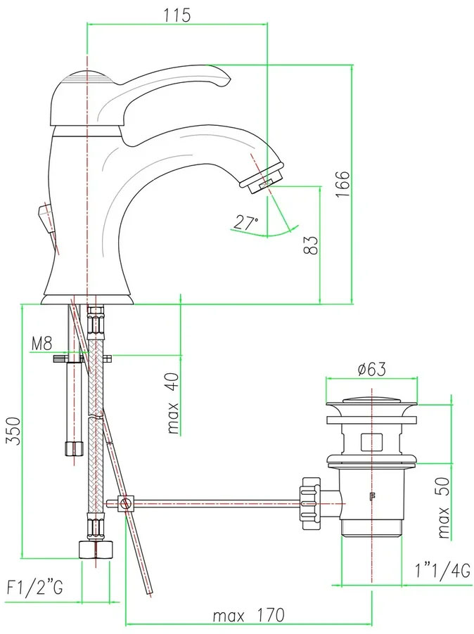 AU830102060 Смеситель для раковины , медь Webert Armony - Вид №3