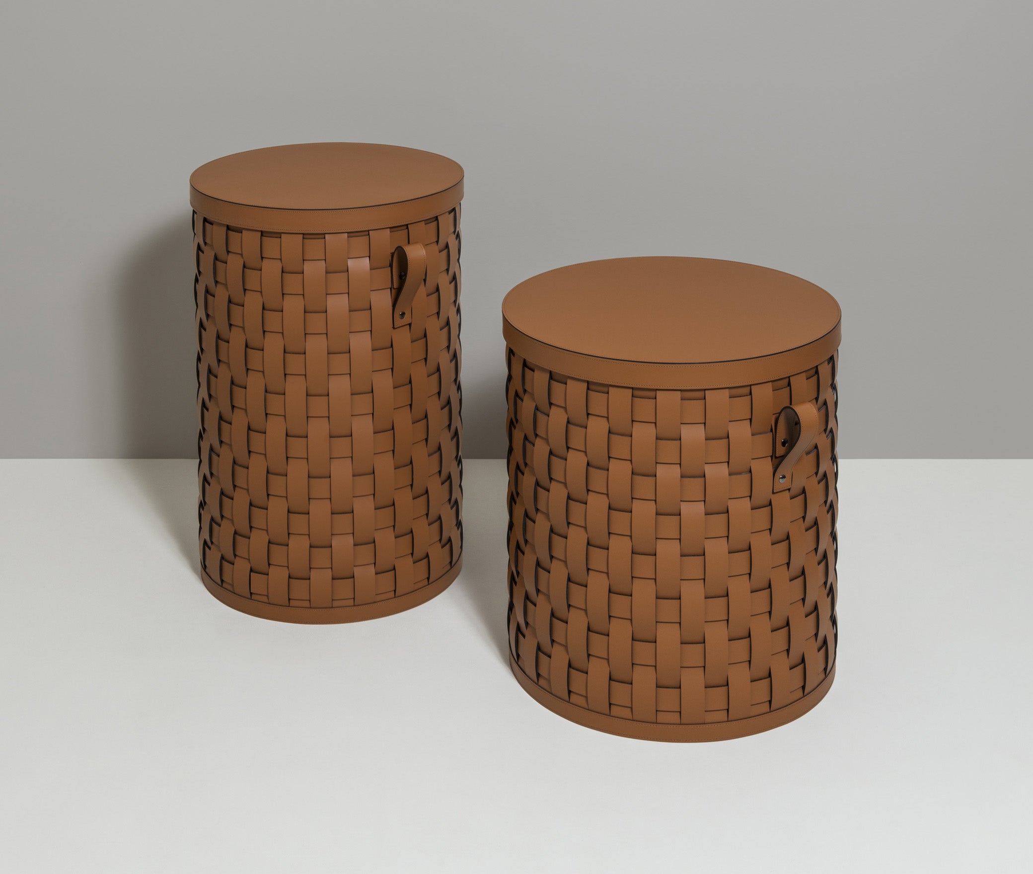 Корзина Demetra короткая круглая - Ø 45XH50 см / регенерированная кожа_coffee Pinetti 00.1186.082.015 - Вид №1