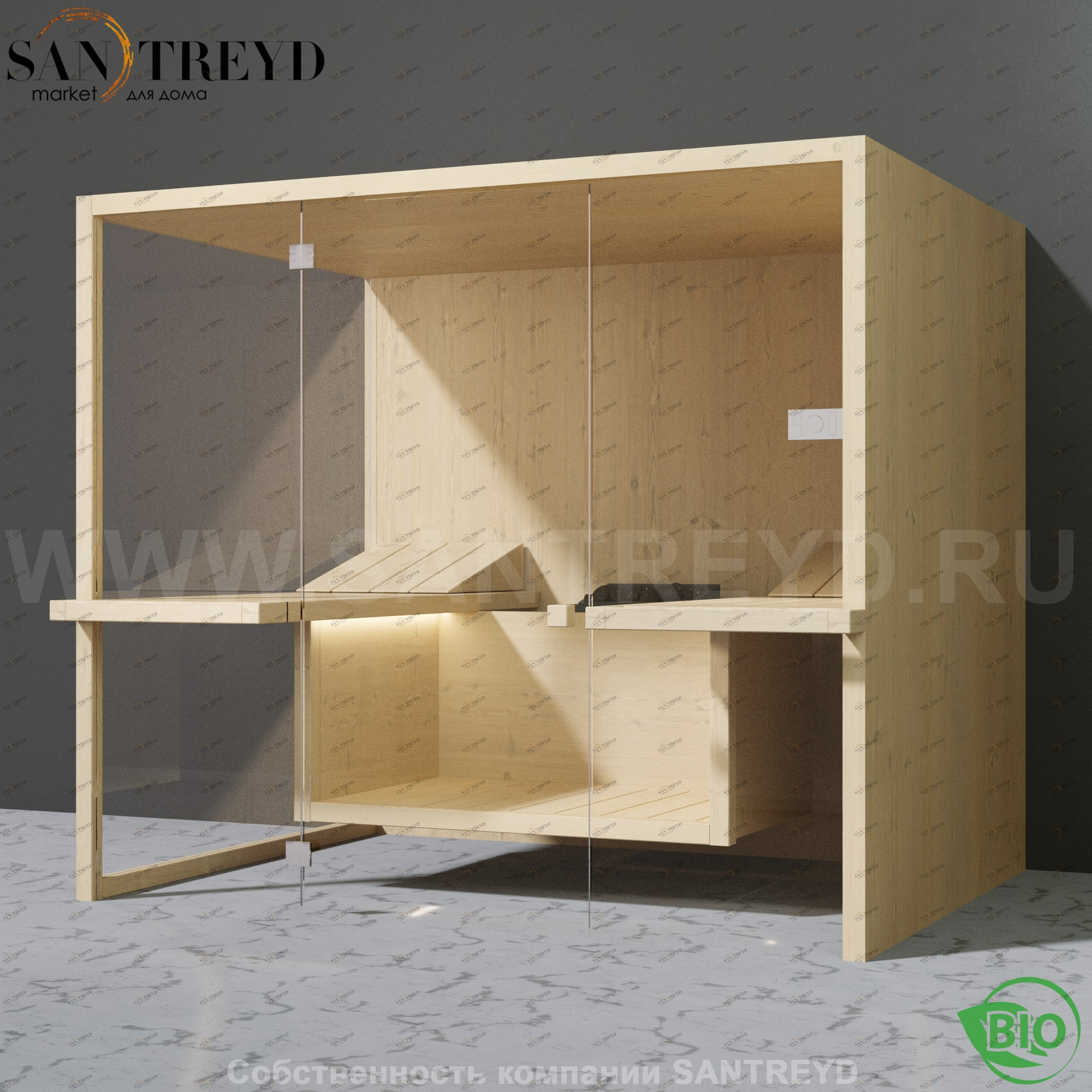 Effegibi AIR BI91100001 Био-сауна. Установка: к стене. Мощность: 12 кВт макс. Размеры: длина 247 см, ширина 182 см. Отделка: осина натуральная.