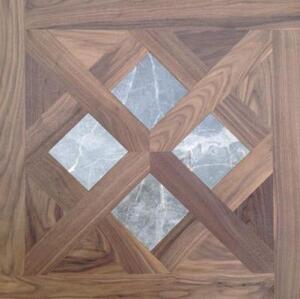 Модульный паркет Da Vinci Модульный паркет с камнем Дилингтон С Серым Мрамором Орех американский Любая на выбор с брашью (Текстурированная) 800х800 мм.