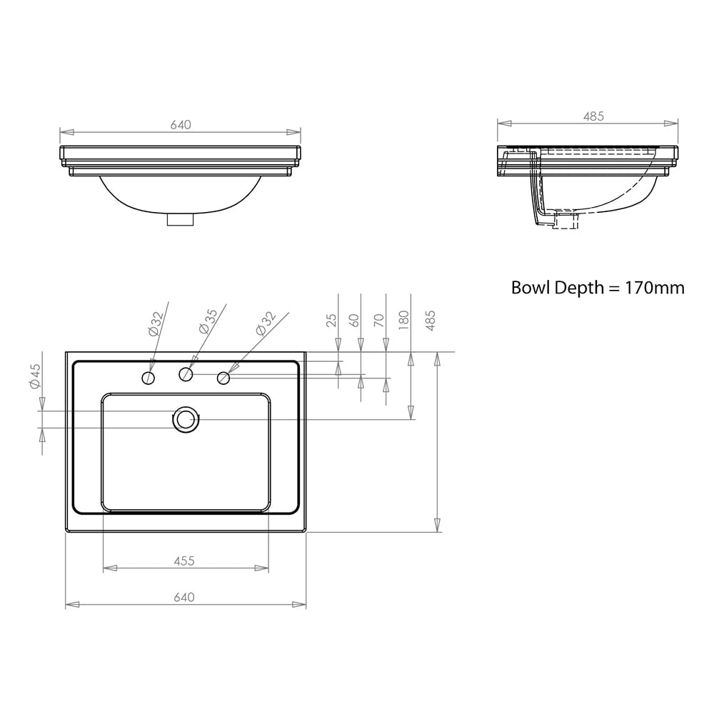 IMSR131 Большой умывальник Astoria Deco - 640 мм Black Sapphire Imperial  - Вид №2