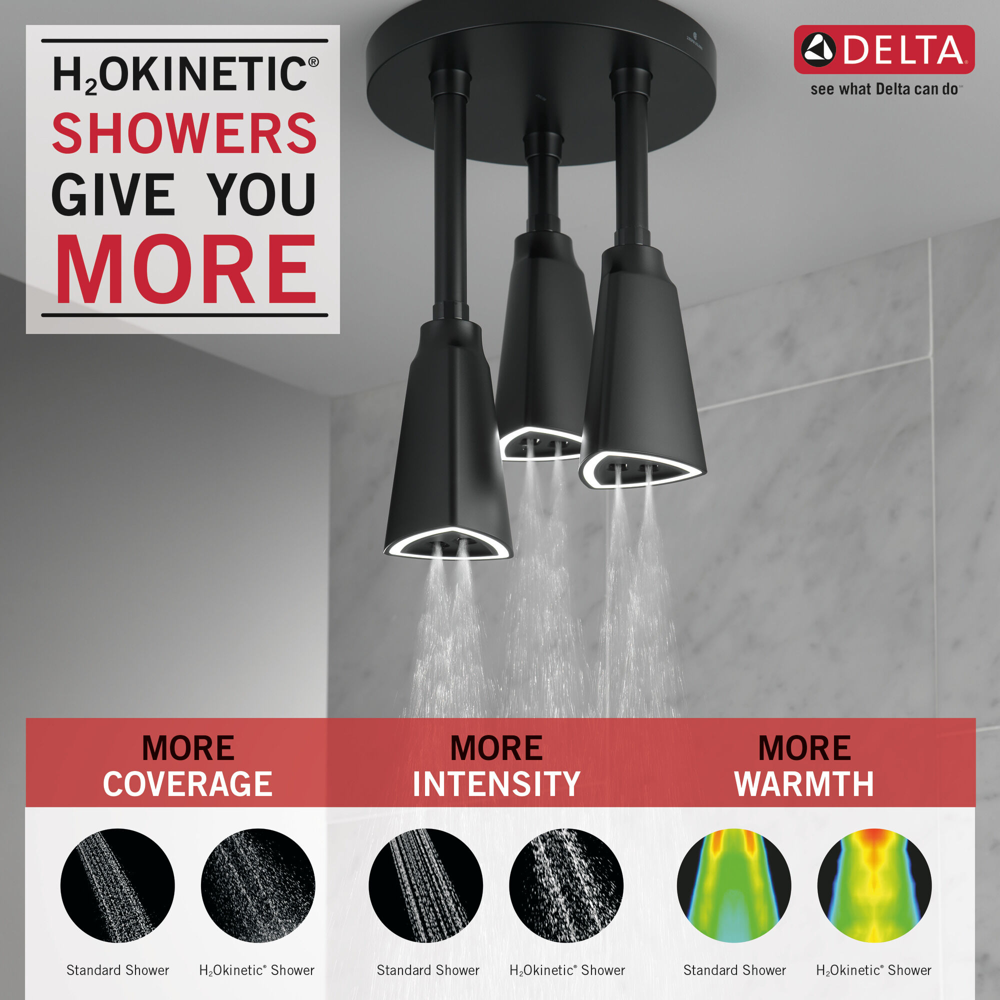 57140-BL25-L Подвесная душевая лейка Raincan со светодиодной подсветкой H2Okinetic® Delta Faucet Universal Showering Матовый черный  - Вид №1