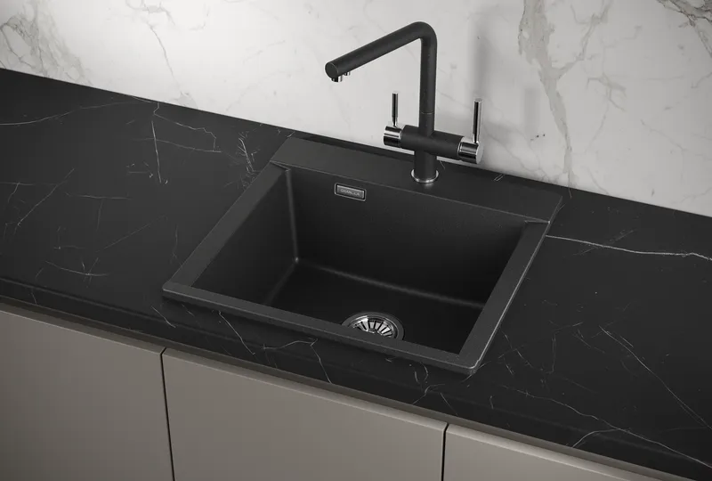 ES-5201, ЧЁРНЫЙ, кухонная мойка, кварц, ESTETICA GRANULA 5201-ST166 - Вид №1