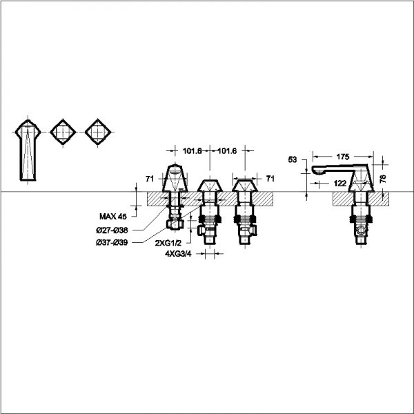 Смеситель на ванну  на три отверстия DIAMOND F518102C-1 bravat - Вид №1