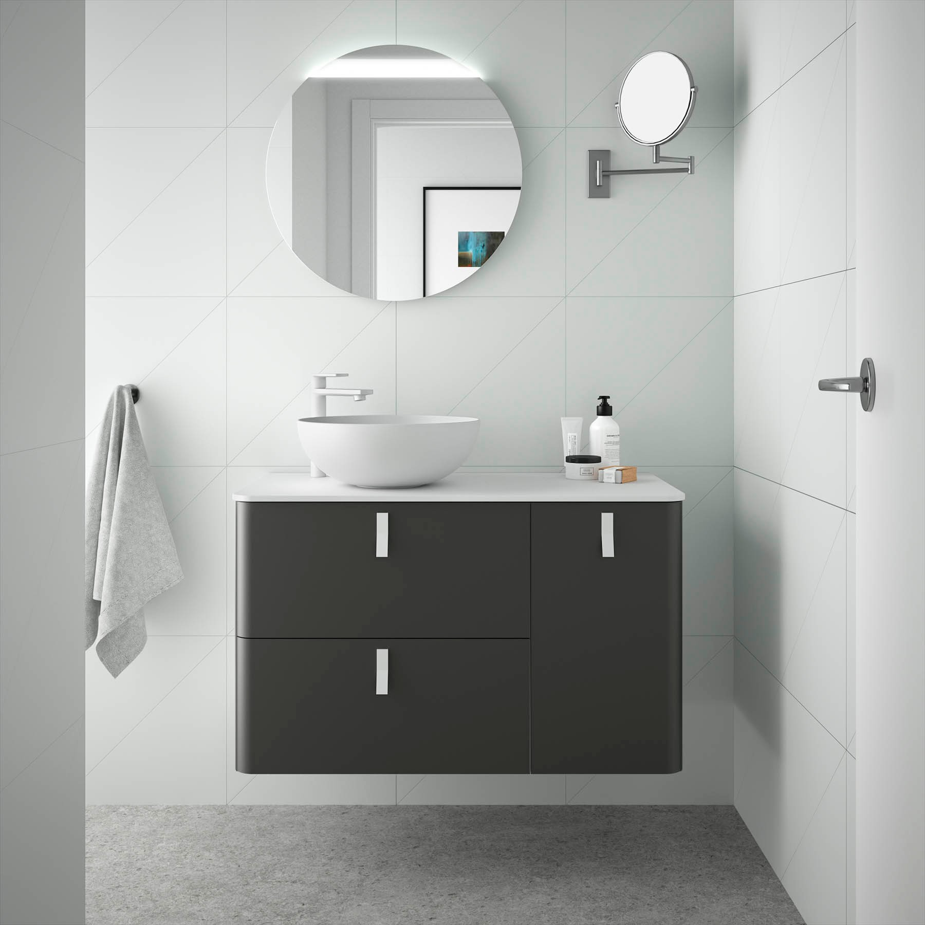 24603 SALGAR Мебель для умывальника UNIIQ 900 правая MATT ANTHRACITE 897 x 540 x 450 мм Матовый антрацит 