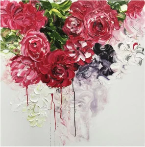 Картина на холсте 100х100 см "Алые розы" EVENHOME КАРТИНЫ МАСЛОМ 130035 Бежевый;зеленый;красный;разноцветный