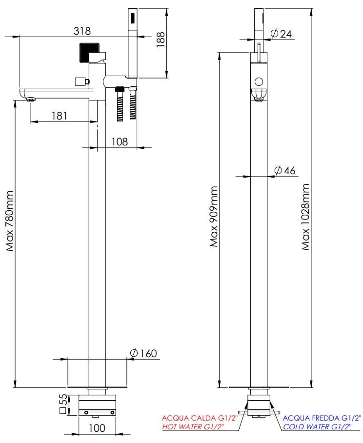Смеситель для ванны с ручным душем Daniel Rubinetterie Stellar ARCH-00128659 - Вид №2