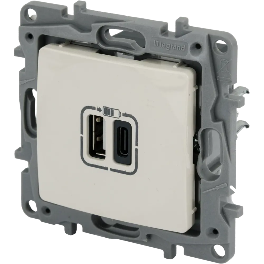 Зарядное устройство USB тип А / тип С - Legrand Etika - 3000мА 15Вт - слоновая кость STLM-2029002 - Вид №1