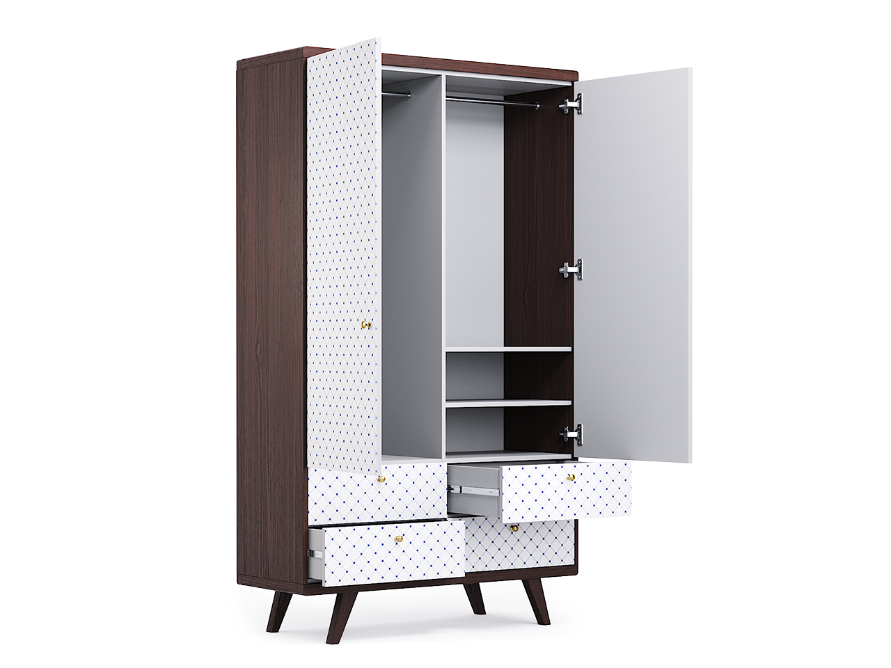 Шкаф распашной двухдверный с ящиками темный дуб с принтом Thimon №2 THE IDEA  210438 Белый;коричневый  - Вид №2