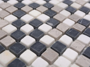 Мраморная мозаика Botticino, серая и черная