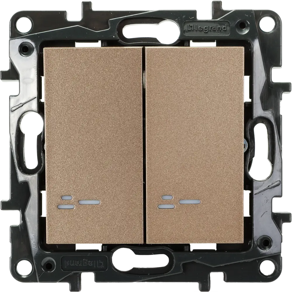 Выключатель встраиваемый Legrand Structura 2 клавиши с подсветкой цвет шампань STLM-2034848