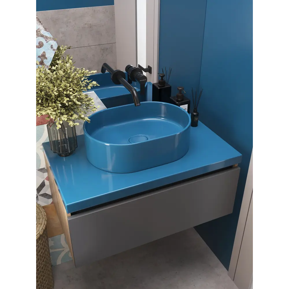 Столешница для ванной Scandi SC60SO 60×47 см из литьевого мрамора синий океан 89348967 Santreyd STLM-0993488 - Вид №3